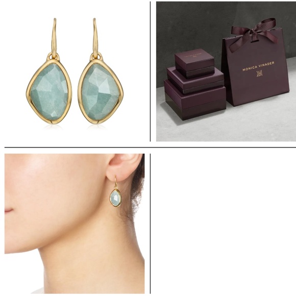 MONICA VINADER  Siren Teardrop Earrings 18k Gold Vermeil & Aquamarine - Picture 2 of 2